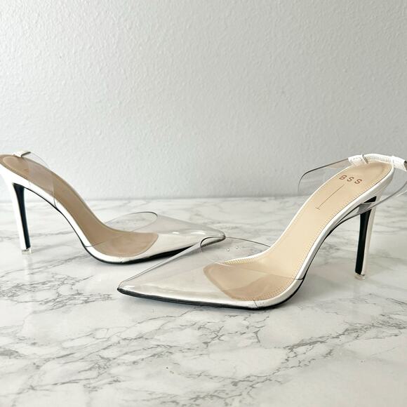 BSS Millie Transparent Clear White Stiletto Slingback Heels Women’s EU Size 40 - Picture 9 of 12
